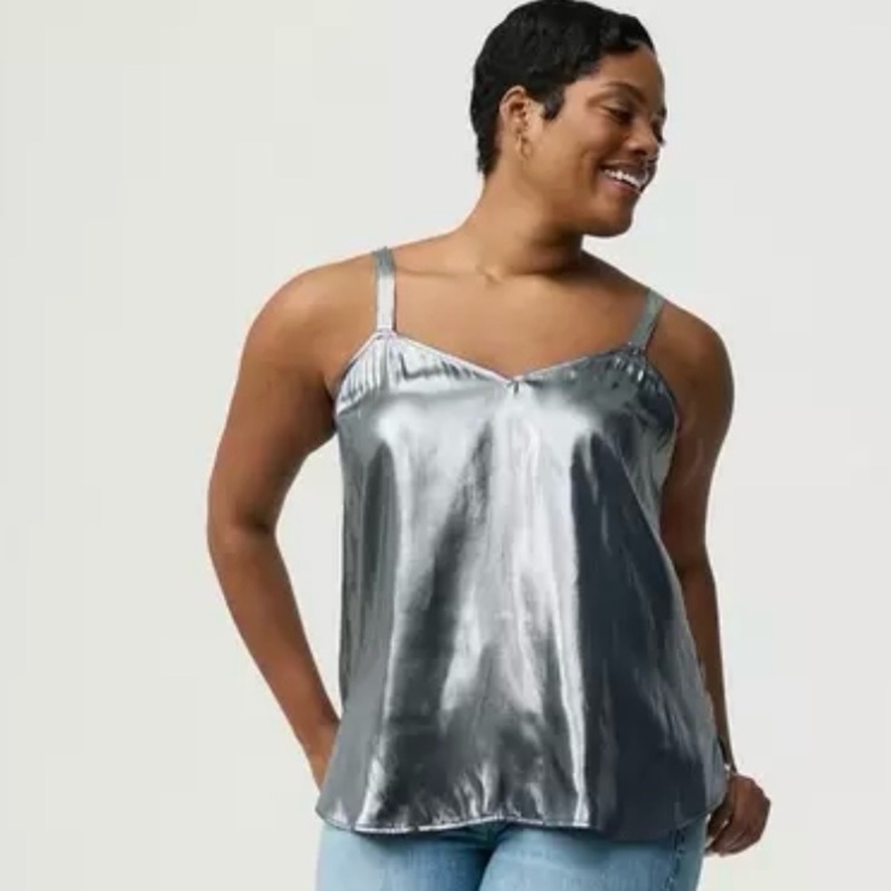 TORRID 1X  Sophie Metallic Silver Gunmetal Swing Cami NWT R $49